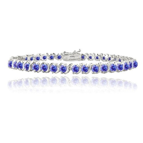 Silver Tone 4.85ct Blue CZ S Design Tennis Bracelet BBR13185TZ1