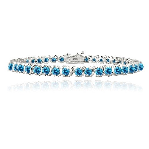 Silver Tone 4.85ct London Blue CZ S Design Tennis Bracelet BBR13185LBZ