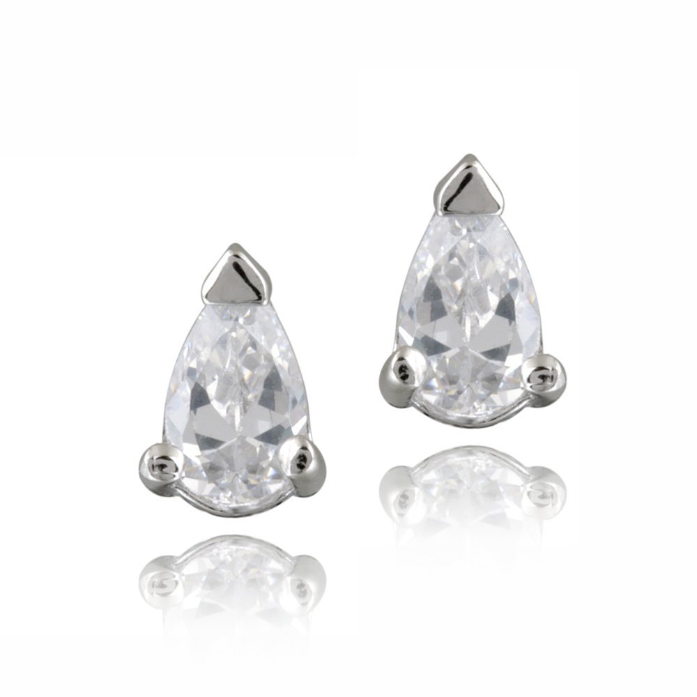 Silver Tone 5-8ct CZ Teardrop Stud Earrings, 5x3mm EBR12649