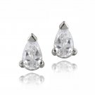 Silver Tone 5-8ct CZ Teardrop Stud Earrings, 5x3mm EBR12649