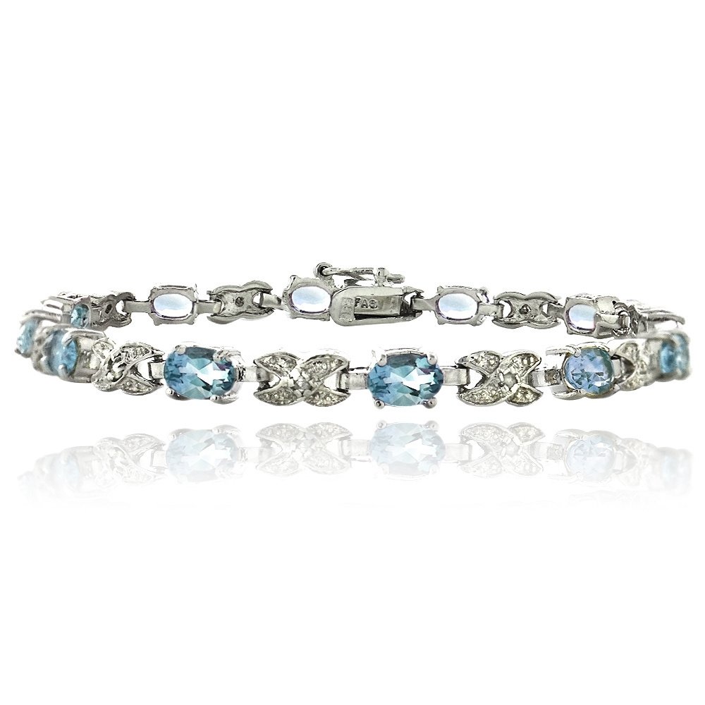 Silver Tone 7.15ct Blue Topaz & Diamond Accent X & Oval Bracelet BBR13799BT