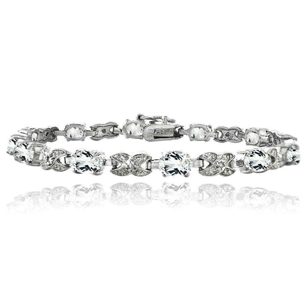 Silver Tone 7.15ct White Topaz & Diamond Accent X & Oval Bracelet BBR13799WT