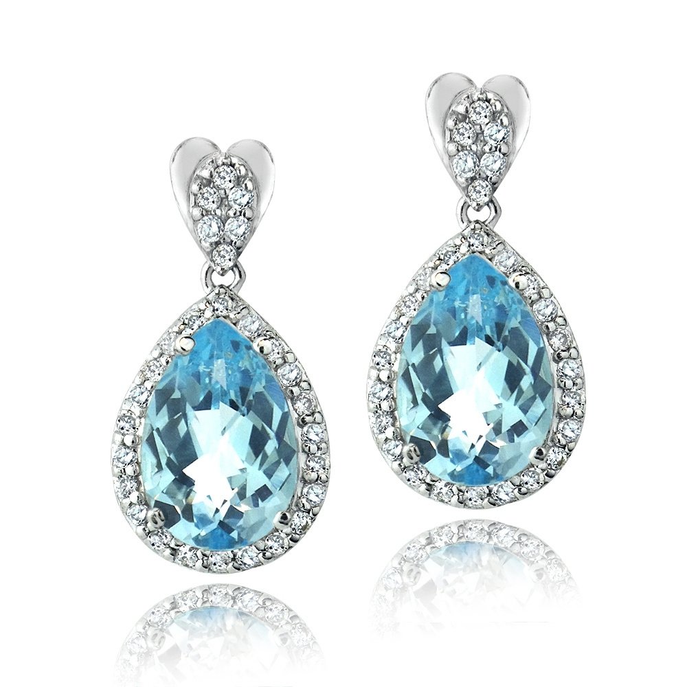 Silver Tone 7.5ct Blue Topaz & CZ Teardrop Dangle Earrings EBR13749BT