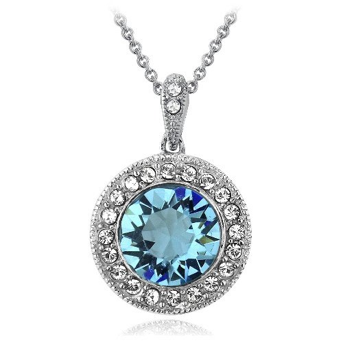 Silver Tone Aqua & Clear Swarovski Elements Halo Necklace P13782M1
