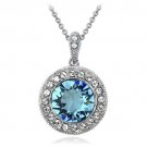 Silver Tone Aqua & Clear Swarovski Elements Halo Necklace P13782M1