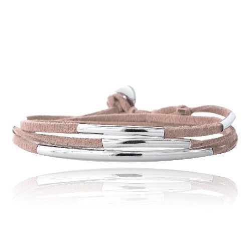 Silver Tone Bar & Beige Suede Triple Wrap Bracelet BBR13575BG