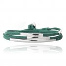 Silver Tone Bar & Green Suede Triple Wrap Bracelet BBR13575GR