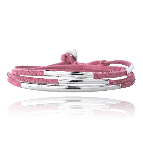 Silver Tone Bar & Pink Suede Triple Wrap Bracelet BBR13575PK