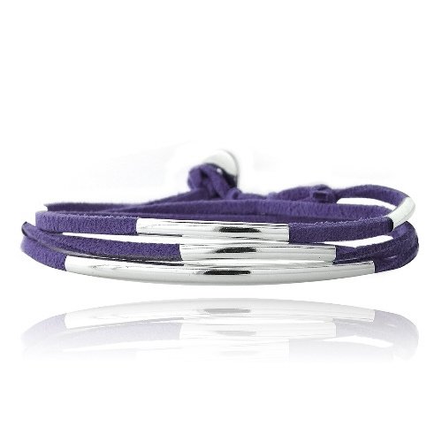 Silver Tone Bar & Purple Suede Triple Wrap Bracelet BBR13575PU