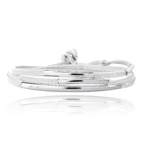 Silver Tone Bar & White Suede Triple Wrap Bracelet BBR13575W