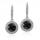 Silver Tone Black & Clear Swarovski Elements Halo Dangle Lever back Earrings E13782M2