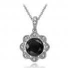 Silver Tone Black & Clear Swarovski Elements Halo Flower Necklace P13783M2