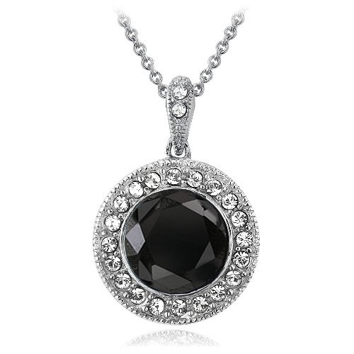 Silver Tone Black & Clear Swarovski Elements Halo Necklace P13782M2