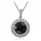 Silver Tone Black & Clear Swarovski Elements Halo Necklace P13782M2
