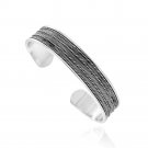 Silver Tone Black Accented Corrugated Bangle Bracelet BABR12757