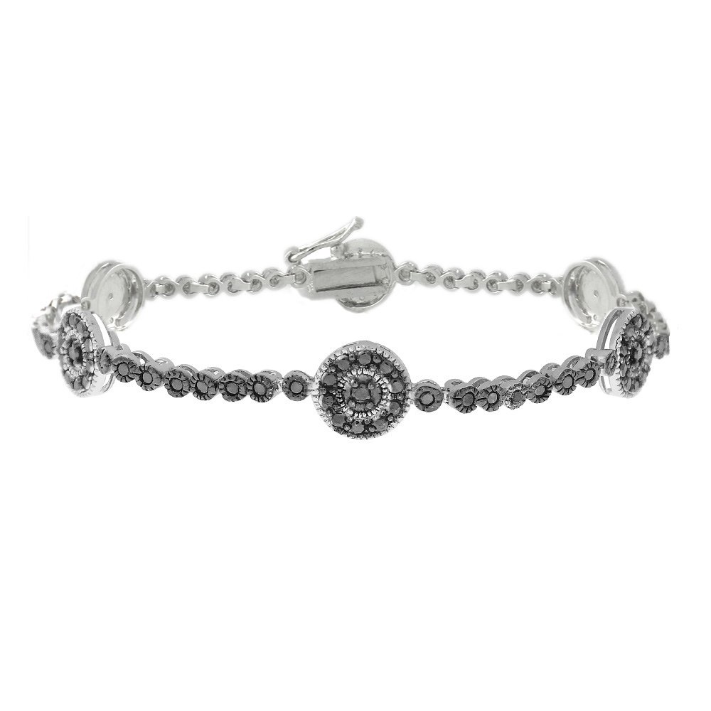 Silver Tone Black Diamond Accent Circle Link Bracelet BBR12742M4