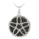 Silver Tone Black Diamond Accent Flower Circle Necklace PBR12561M4