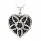 Silver Tone Black Diamond Accent Flower Heart Necklace PBR12562M4