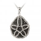 Silver Tone Black Diamond Accent Flower Tear Drop Necklace PBR12564M4