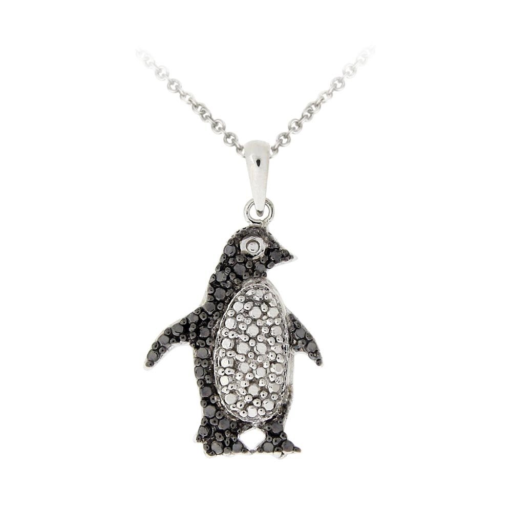 Silver Tone Black Diamond Accent Penguin Necklace PBR13716M4