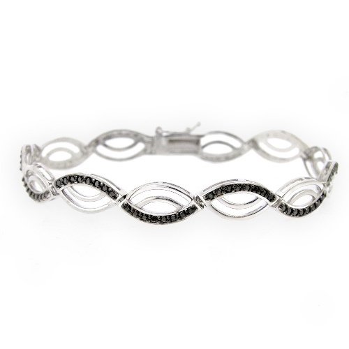 Silver Tone Black Diamond Accent Wave Marquise Bracelet BBR12739M4