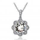 Silver Tone Clear & Clear Swarovski Elements Halo Flower Necklace P13783CR