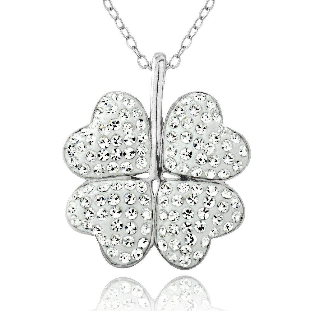 Silver Tone Clear Swarovski Elements Clover Necklace PBR13861CR