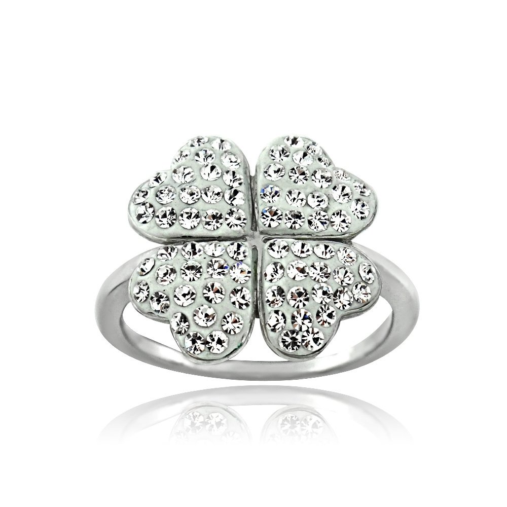 Silver Tone Clear Swarovski Elements Clover Ring RBR13861CR-8