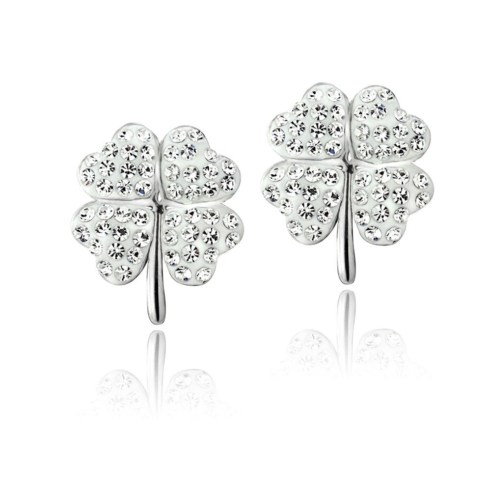 Silver Tone Clear Swarovski Elements Clover Stud Earrings EBR13861CR