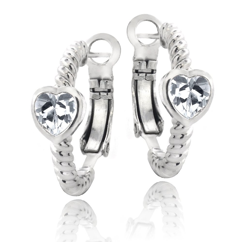 Silver Tone Created White Sapphire Heart Shrimp Clutchless Earrings EBR13693CWS