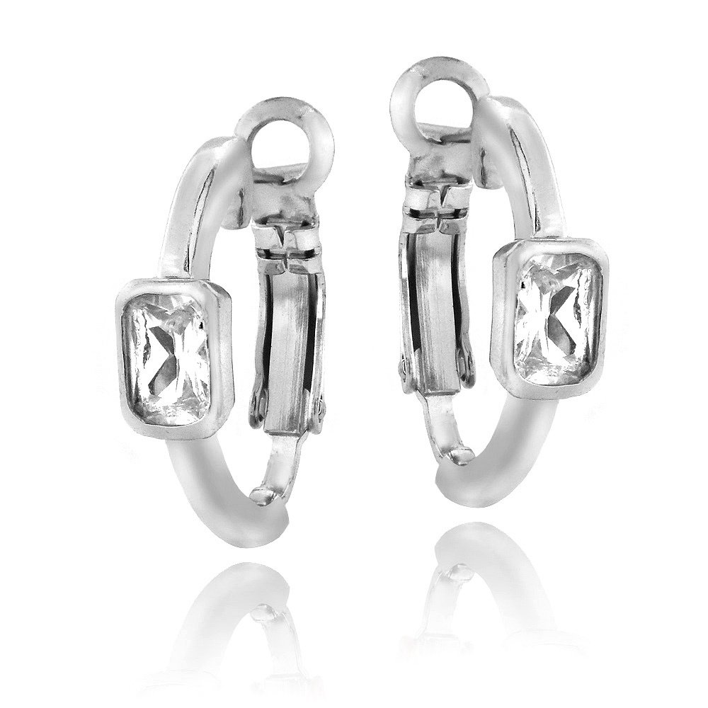 Silver Tone Created White Sapphire Rectangle Clutchless Earrings EBR13691CWS