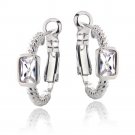 Silver Tone Created White Sapphire Rectangle Shrimp Clutchless Earrings EBR13694CWS