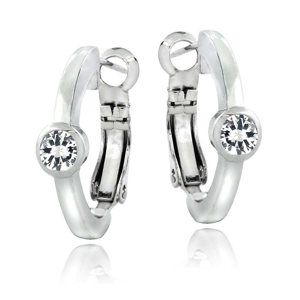 Silver Tone Created White Sapphire Round Clutchless Earrings EBR13692CWS