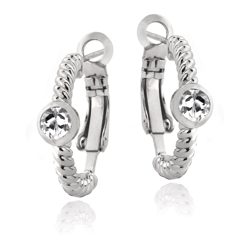 Silver Tone Created White Sapphire Round Shrimp Clutchless Earrings EBR13695CWS