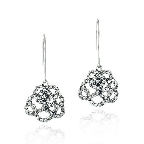 Silver Tone Crystal Rose Dangle Earrings EBR12968CR
