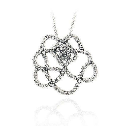Silver Tone Crystal Rose Necklace PBR12968CR