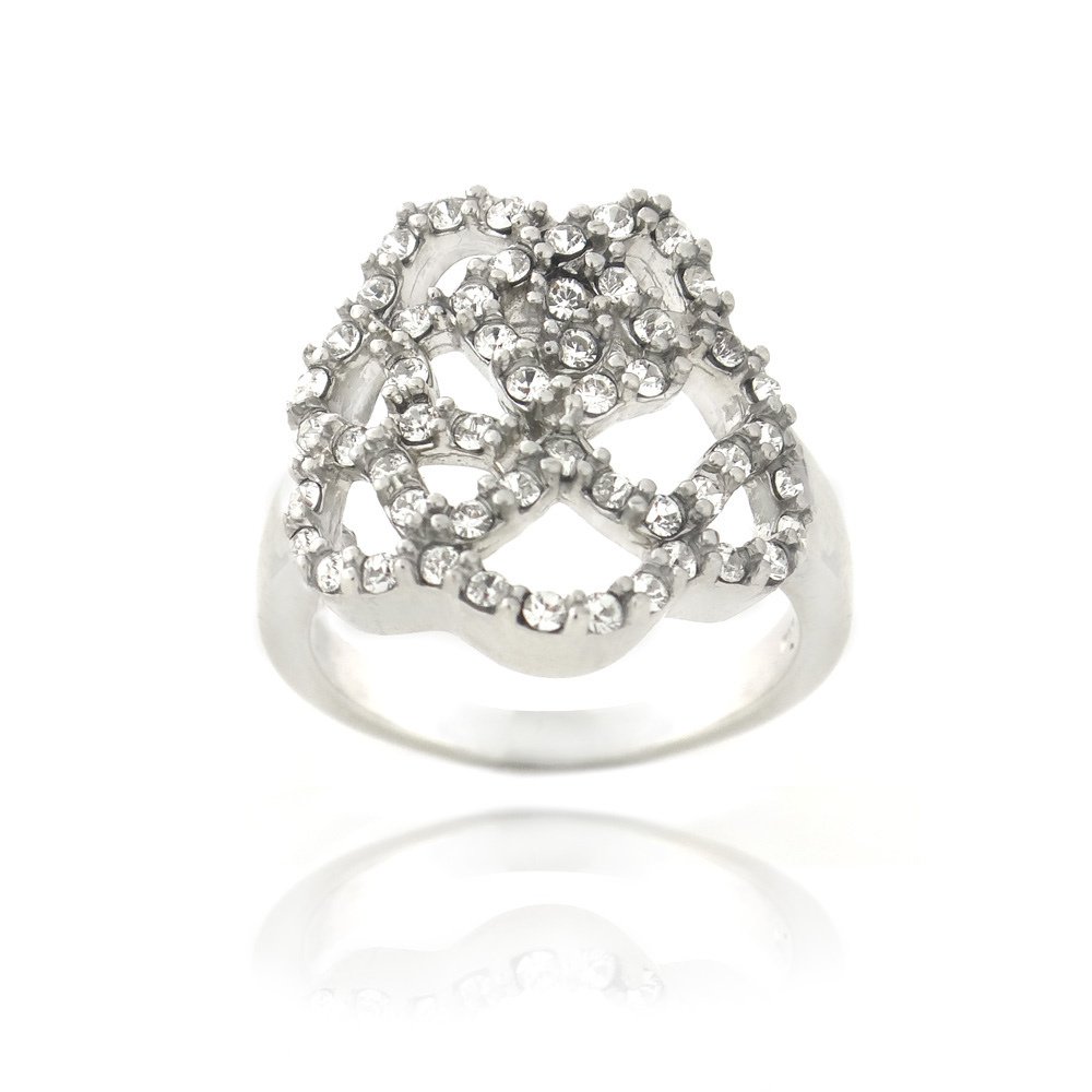 Silver Tone Crystal Rose Ring Size 7 RBR12968CR-7