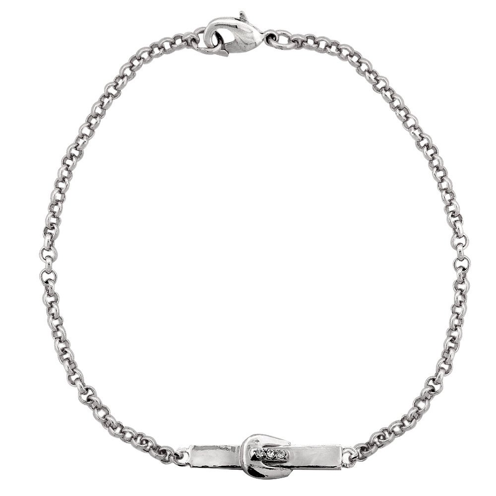 Silver Tone CZ Buckle Bar Bracelet BBR13735