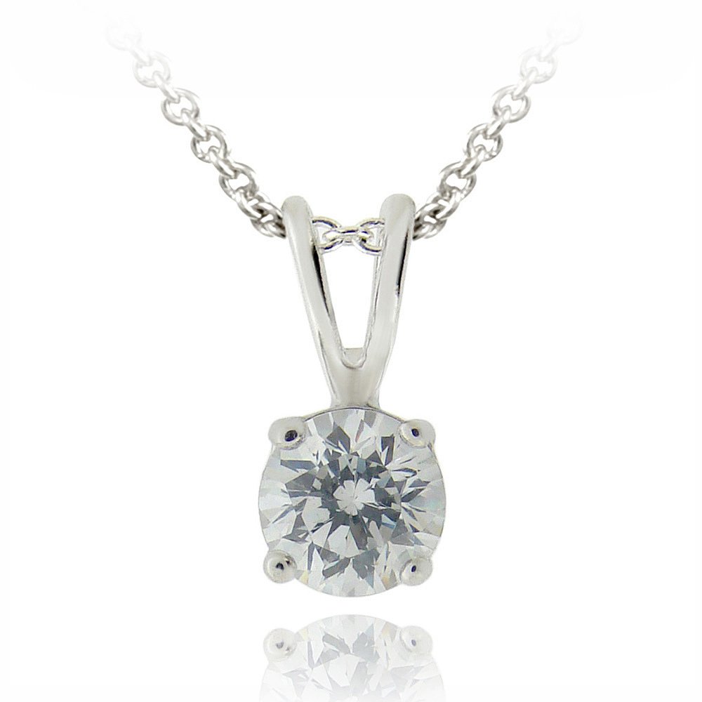 Silver Tone CZ Round Solitaire Necklace, 5mm PBR12640