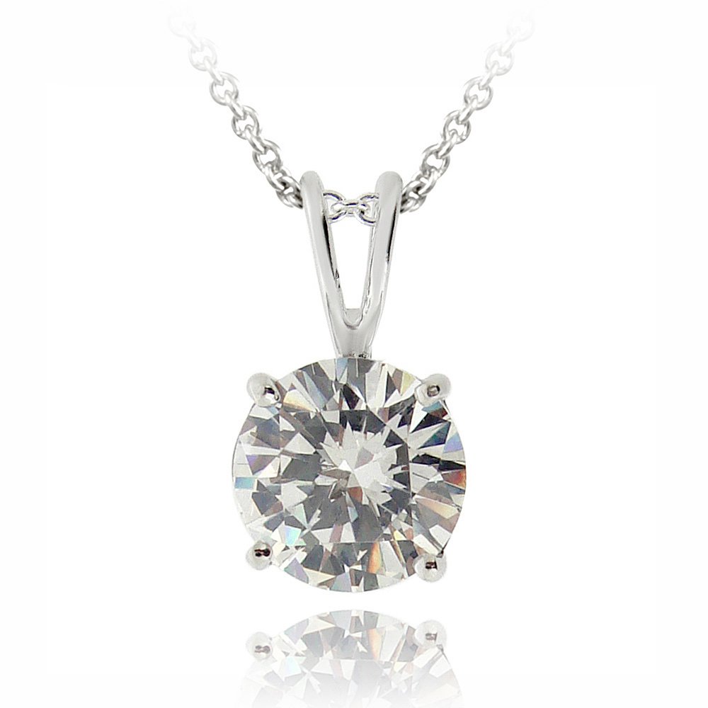 Silver Tone CZ Round Solitaire Necklace, 9mm PBR12644