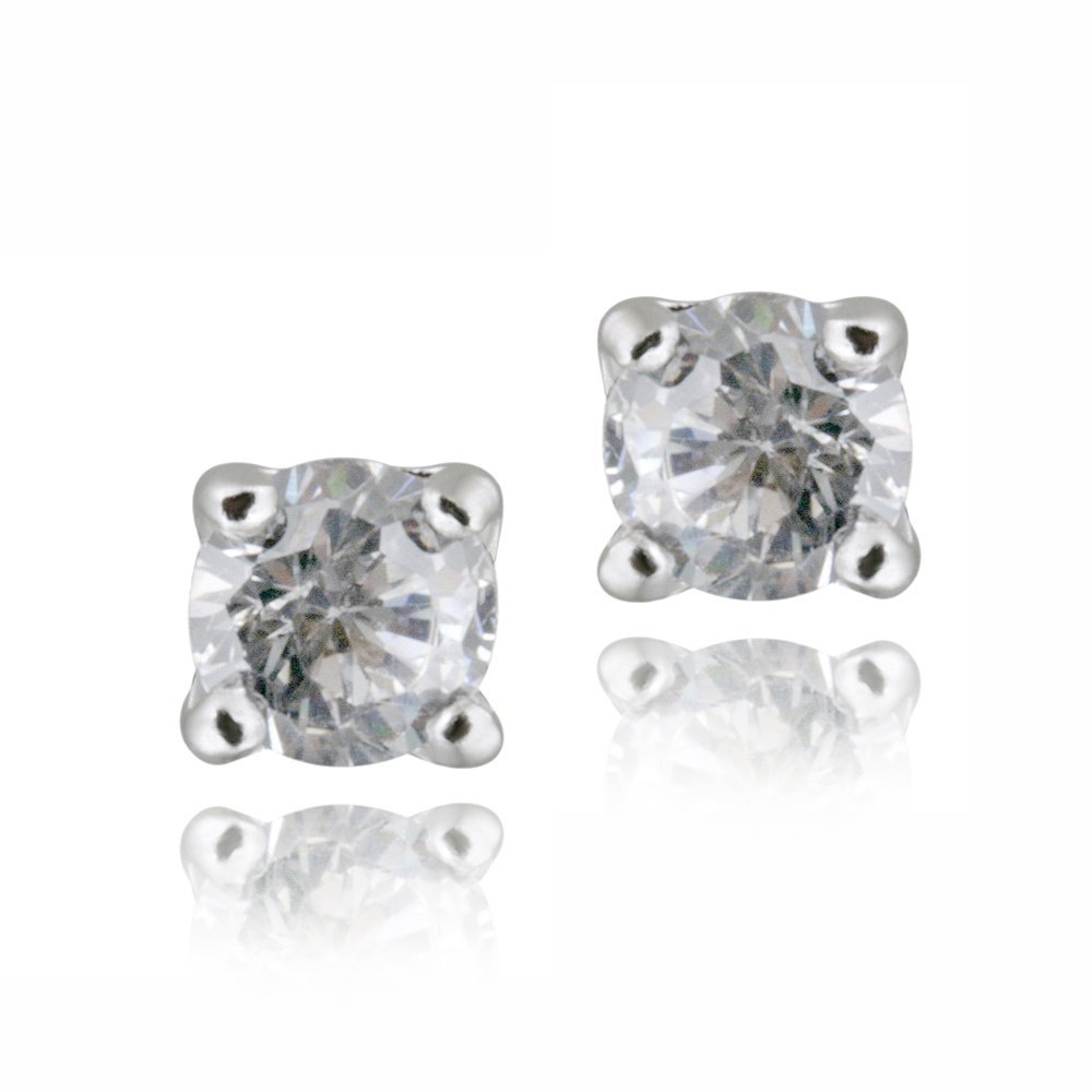 Silver Tone CZ Round Stud Earrings, 3mm EBR12652