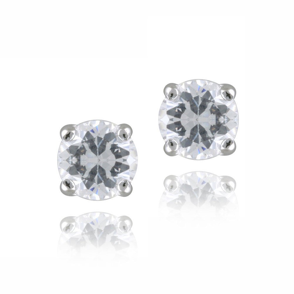 Silver Tone CZ Round Stud Earrings, 4mm EBR12653