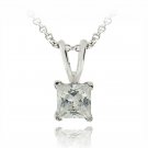 Silver Tone CZ Square Solitaire Necklace, 4mm PBR12631
