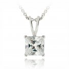 Silver Tone CZ Square Solitaire Necklace, 6mm PBR12633
