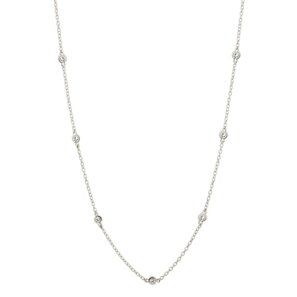 Silver Tone CZ Station Chain Necklace NBR13149