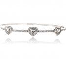 Silver Tone CZ Three Heart Bangle Bracelet BABR13674