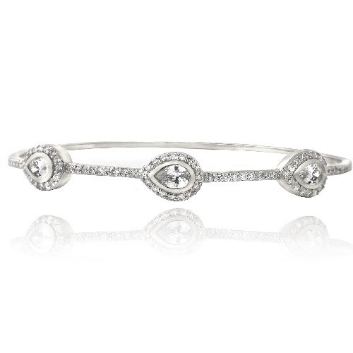 Silver Tone CZ Three Teardrop Bangle Bracelet BABR13675