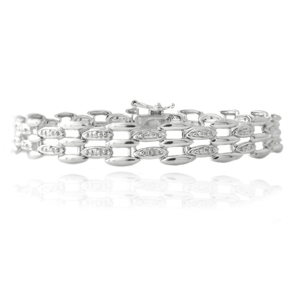 Silver Tone Diamond Accent Bar Link Bracelet BBR12903