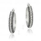 Silver Tone Diamond Accent Black & White Striped Hoop Earrings HBR12969