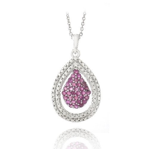 Silver Tone Diamond Accent Ruby Double Teardrop Necklace PBR12970RU